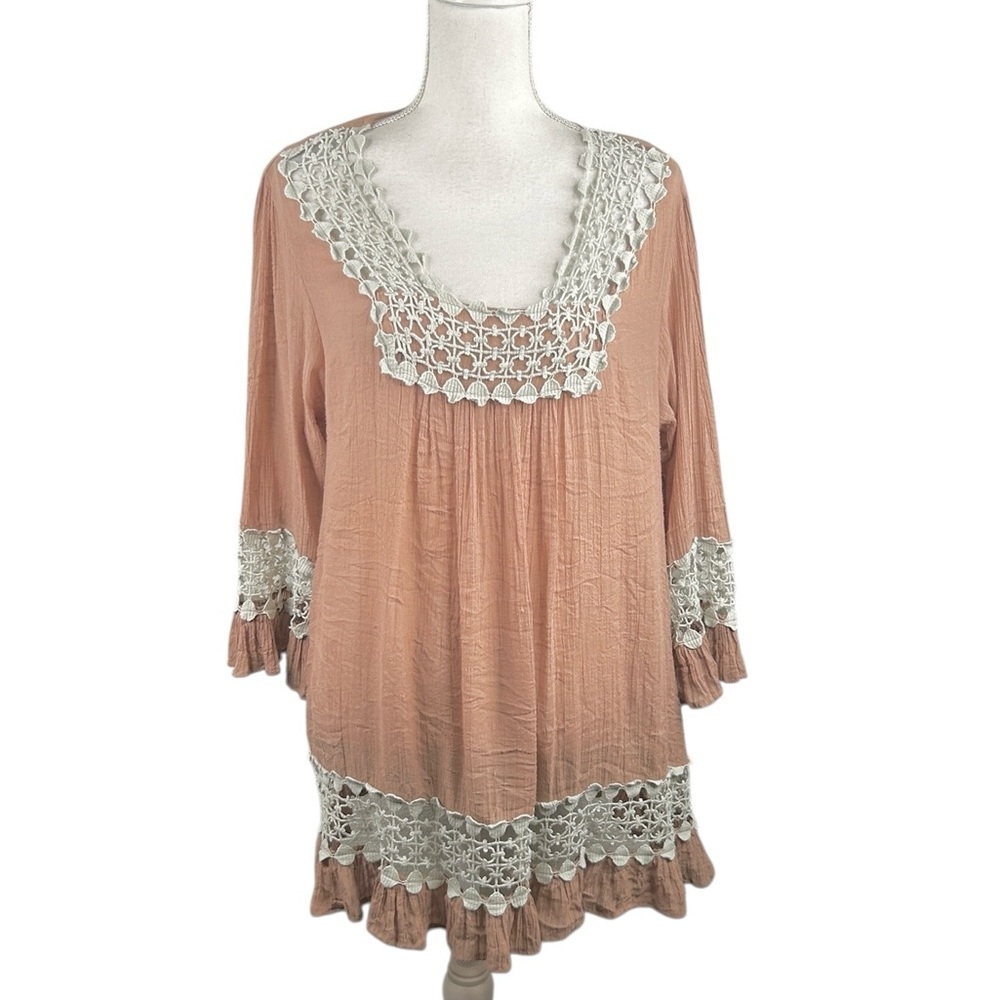 Indigo Soul Mauve Pink Boho Embroidered Festival Indie Hippie Top Size Large